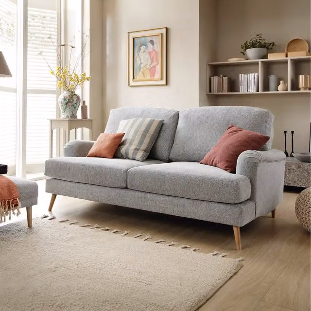 Abakus Direct Harper 3 Seater Fabric Sofa in Light Grey with Removable Covers and Scatter Cushions