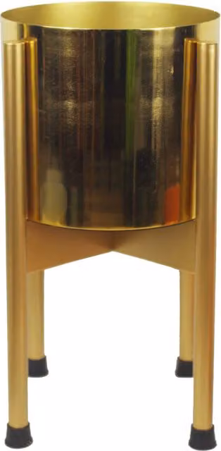 Leaf Gold Metal Planter with Round Tabletop Stand, Gold