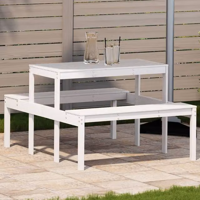 Berkfield Home White Rustic Solid Wood Pine Picnic Table W/D/H: 110 x 134 x 75 cm