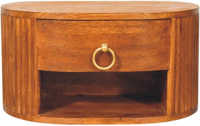 Artisan Furniture Modern Oval Wall Mounted Nightstand in Tiger Oak Brown