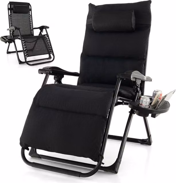 Costway Zero Gravity Lounge Chair with Removable Cushion and Adjustable Headrest in Black