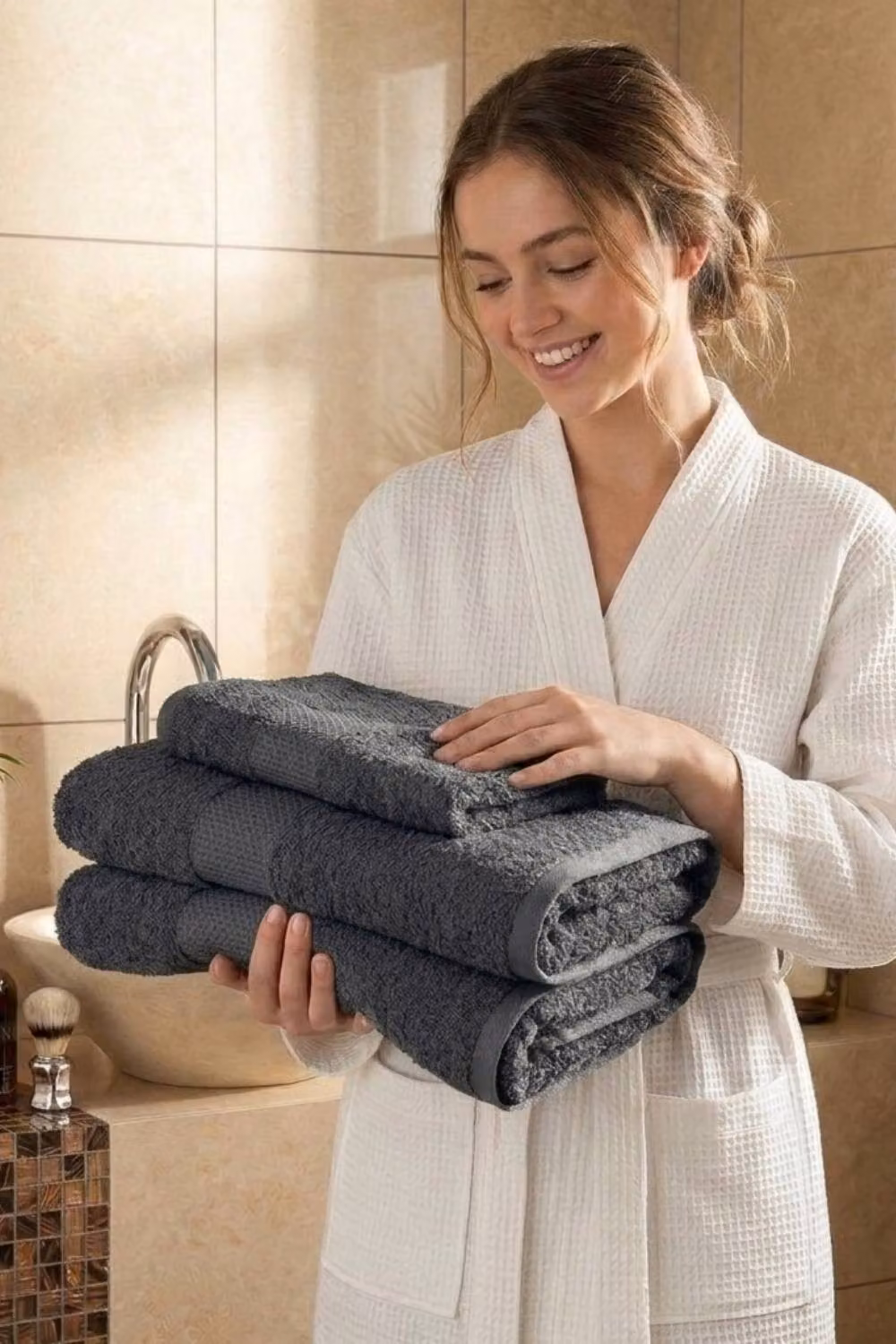 Dyzi Supersoft Absorbent Egyptian Cotton Bathroom Towels 550GSM in Charcoal Grey – 2