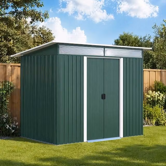 STILVORA Green Steel Pent Garden Shed with Sliding Doors and Window, W/D/H: 260 x 200 x 133 cm