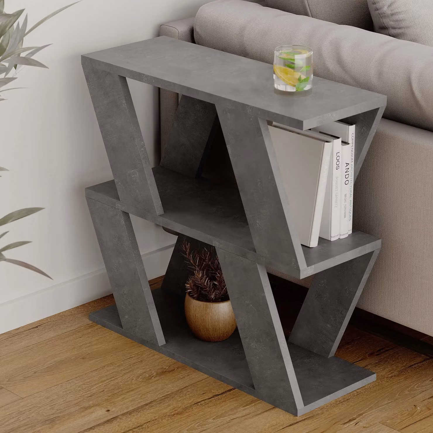 Decortie Lazena Modern 3-Tier Side Coffee Table in Mid Grey – 2