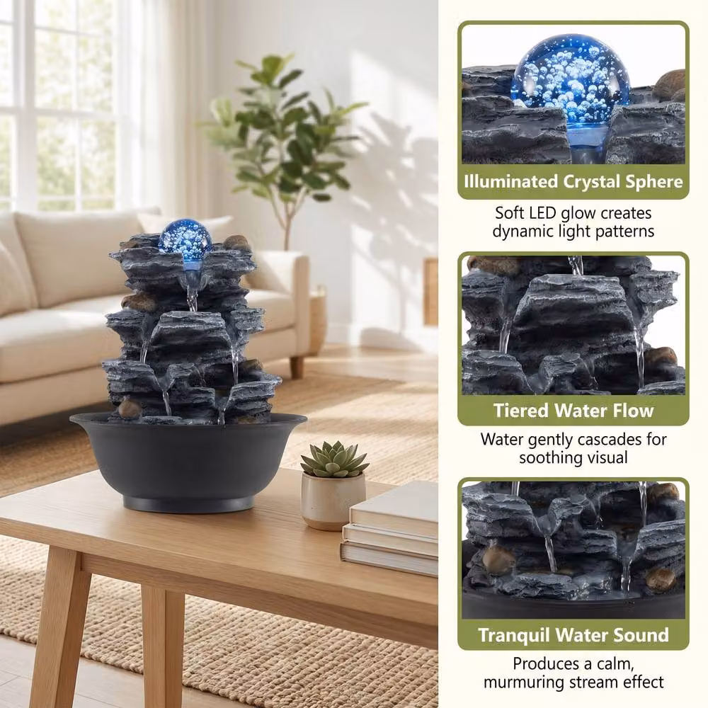 Gymax Desktop LED Cascading Water Fountain with Rolling Crystal Ball in Black – 3