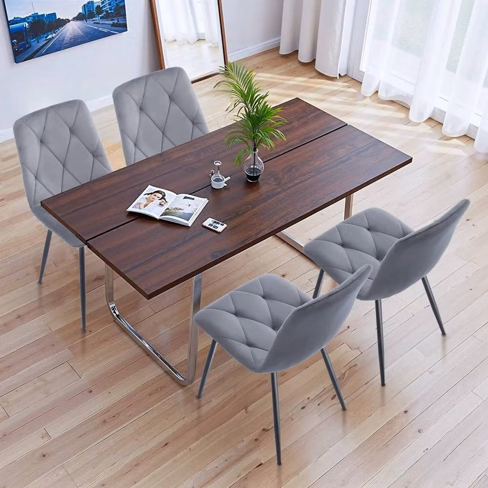 NESTLUNE Set of 4 Modern Grey Dining Chairs with Velvet or Synthetic Leather Upholstery – 2