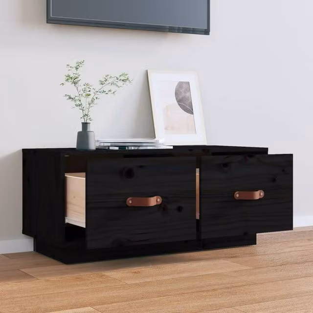 Berkfield Home Black Solid Wood Pine TV Cabinet W/D/H: 80 x 34 x 35 cm – 1
