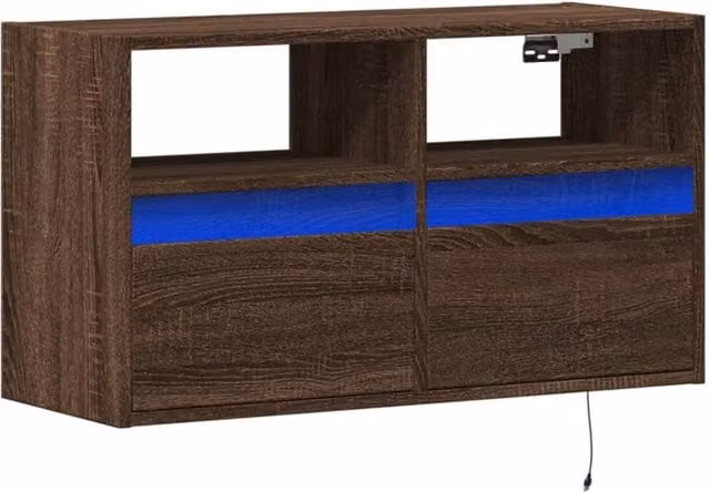 Berkfield Home Modern TV Wall Cabinet with LED Lights in Brown Oak, W/D/H: 80 x 31 x 45 cm – 1