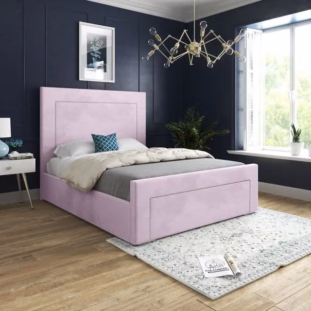 Elba Upholstered Velvet Bed Frame in Pink, W/D/H: 90 x 190 cm