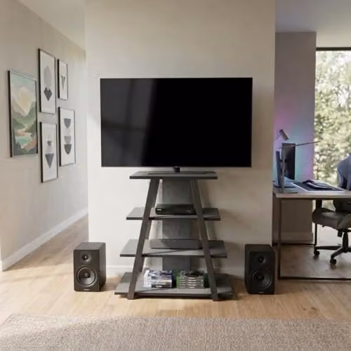 HOCUS PICUS TV Stand with Metal Frame and 4-Tier Open Shelves in Retro Grey – 2