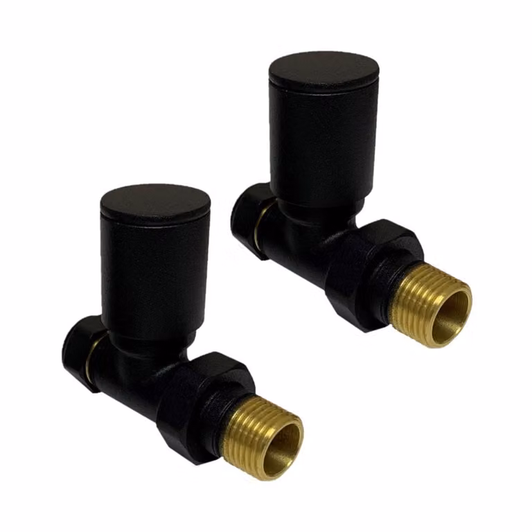 Royal Bathrooms Matt Black Straight Radiator Valve Pack, 15mm, 1/2 inch Brass