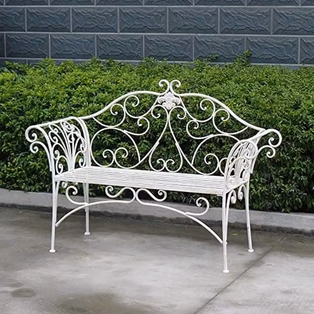 GlamHaus Geneva Foldable Shabby Chic Vintage Garden Bench in White