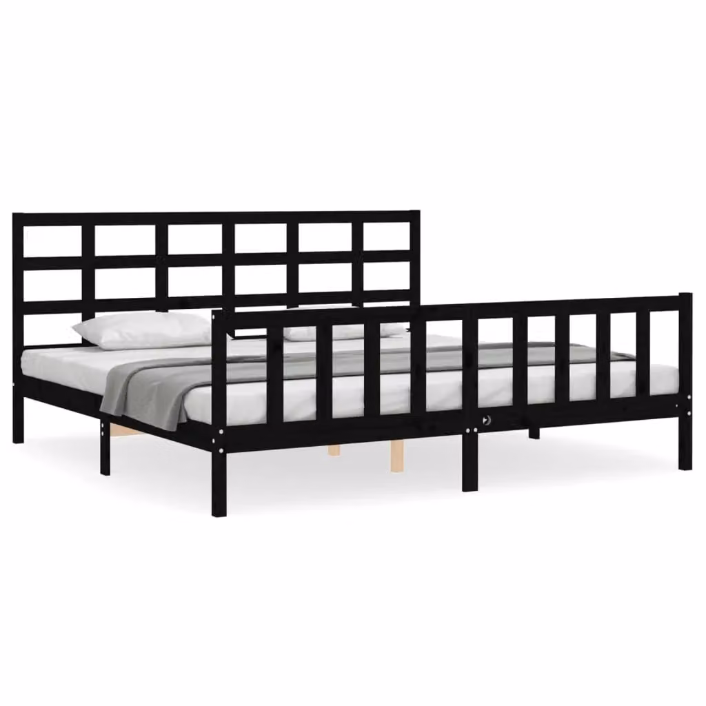 Berkfield Home Solid Wood Pine Bed Frame with Headboard in Black, 200 x 200 cm – 2