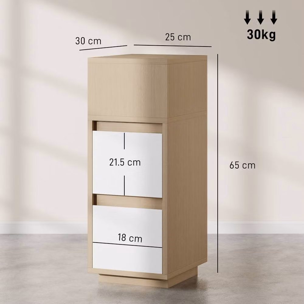 HOMCOM Slim Bedside Table with Open Shelf and 2 Drawers in Sand – 3