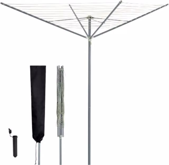 LIVIVO 4 Arm Rotary Clothes Airer with Spike and Cover in Green and Grey