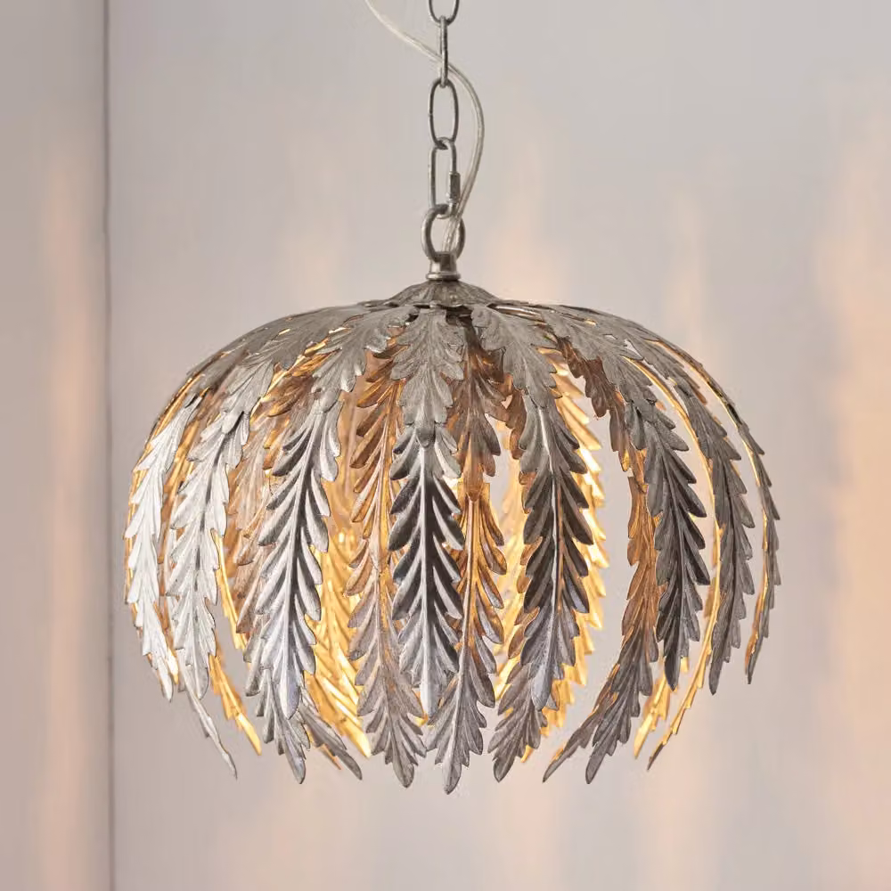 Loops Small Ornate Silver Ceiling Pendant Light Fitting with Decorative Layered Leaf Design – 2