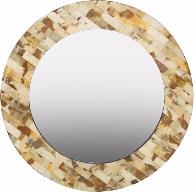 Fifty Five South Round Geometric Mother of Pearl Wall Mirror in White and Silver