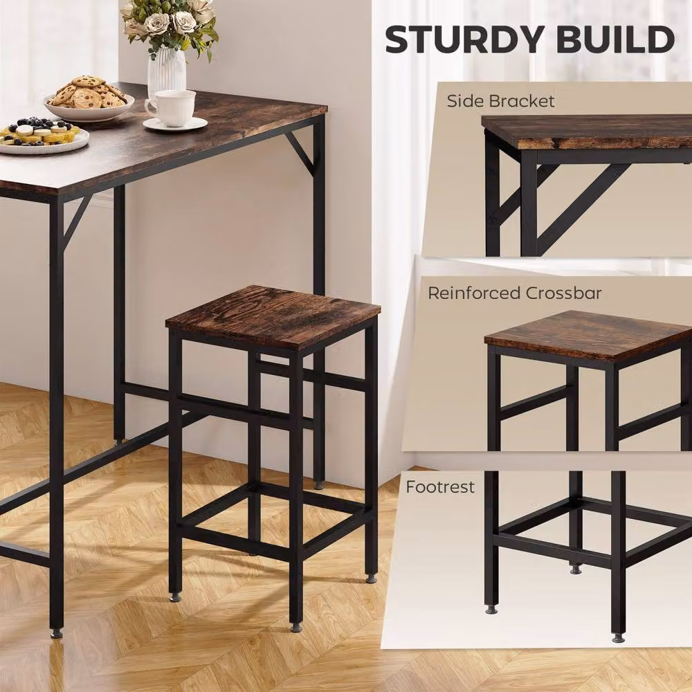 Wyld Haus Vimose 5 Piece Rustic Brown Breakfast Bar Table and Stool Set in Black – 5