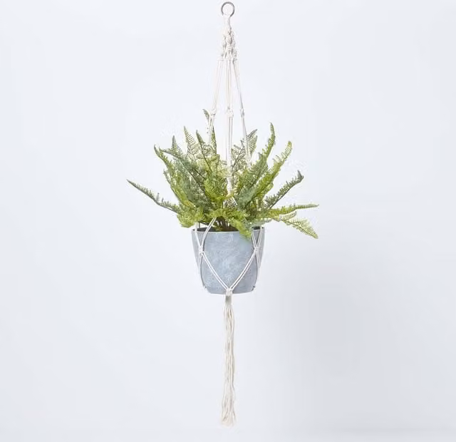 Homescapes Green Fern Hanging Plant, Height: 95 cm, Green and Grey