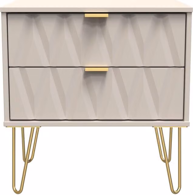 Ready Assembled 2 U Dallas 2 Drawer Side Table in Taupe with Gold and Beige Metal Accents
