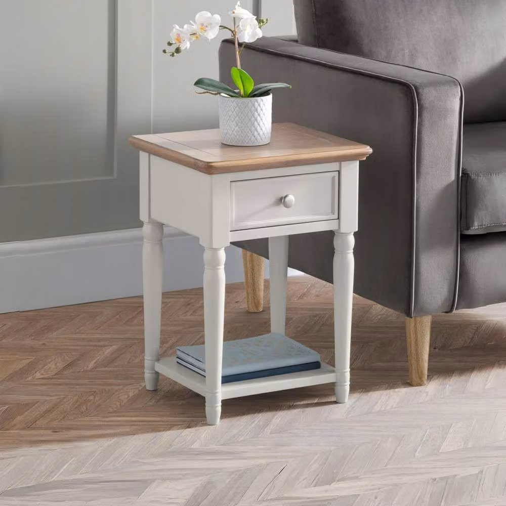 Cheshire Avignon 1 Drawer Lamp Table in Limed Oak and Grey, W/D/H: 55.0 x 40.0 x 55.0 cm – 2