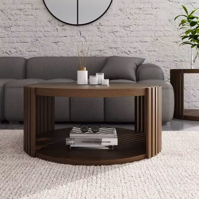 GFW Zadie Round Coffee Table in Walnut Wood