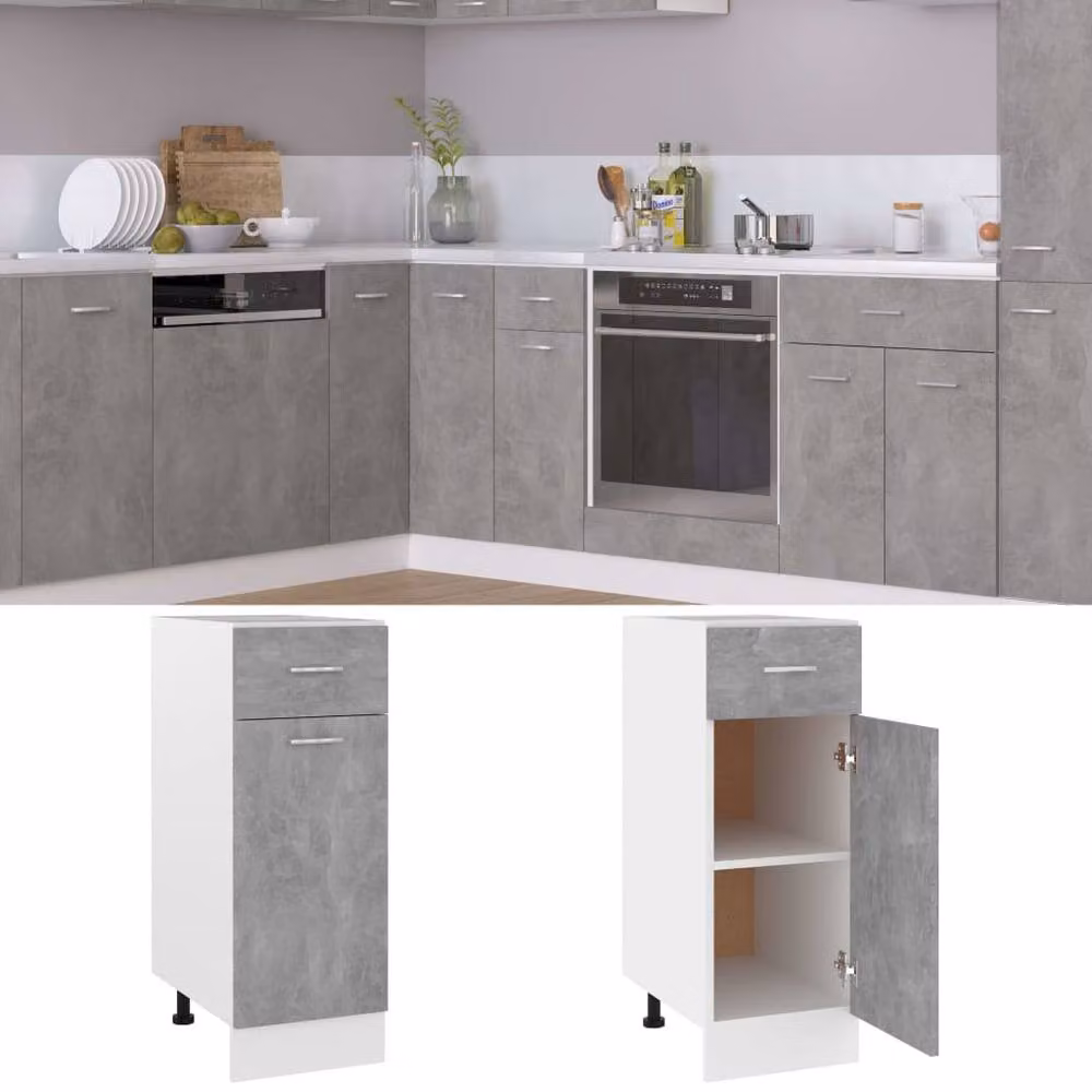 Berkfield Home Modern Freestanding Drawer Bottom Cabinet in Concrete Grey, W: 30 cm, D: 46 cm, H: 81.5 cm – 2