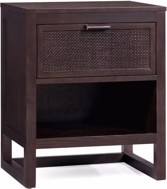 Teamson Home Hatteras Nightstand with Rattan Detail and Soft Close Drawer in Black Finish, W: 50.8 cm, D: 40.64 cm, H: 60.96 cm