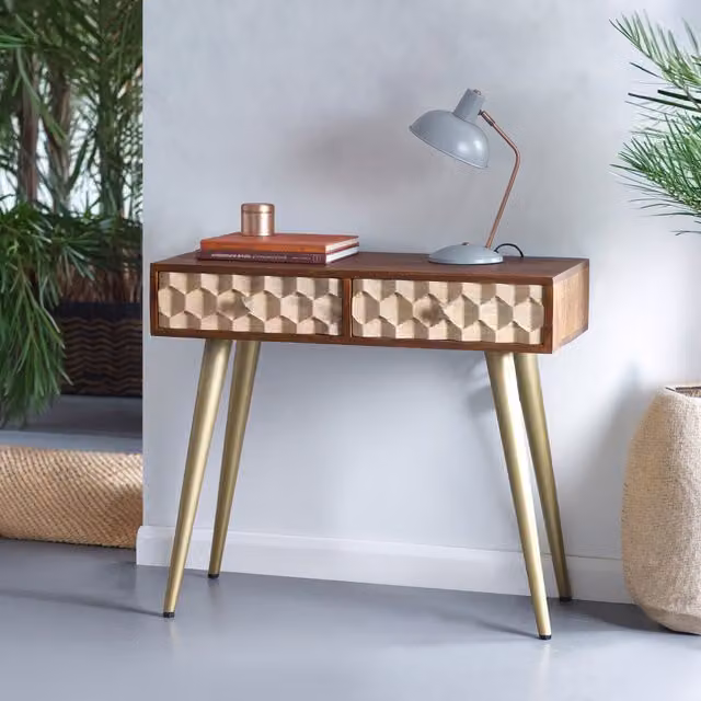 Worcester Edison Modern Brown and Gold Geometric Console Table