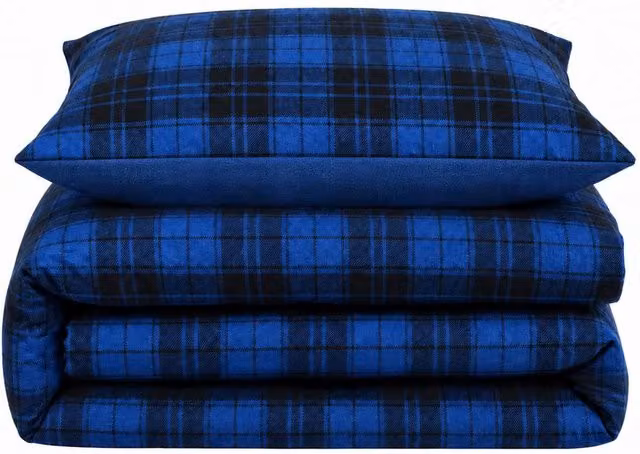 Velosso Check Teddy Duvet Cover and Pillowcase Set in Blue, Double Size (Duvet Cover: 200 x 220 cm, Pillowcase: 140 x 200 cm)
