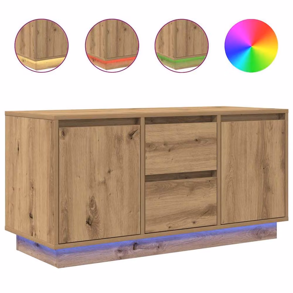 Berkfield Home Artisan Oak TV Cabinet with LED Lights in Brown, W/D/H: 100 x 41 x 50 cm – 2