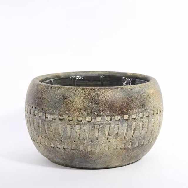 KDMD Totem Bowl Planter, Geometric Tabletop Design, Yellow and Grey, Diameter: 21 cm