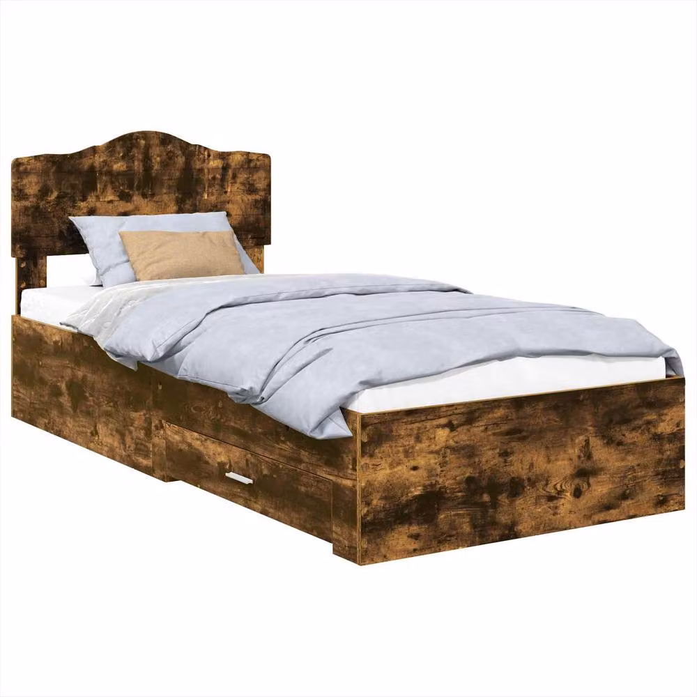 Berkfield Home Bed Frame with Headboard in Smoked Oak Brown, W/D/H: 90 x 190 cm – 2