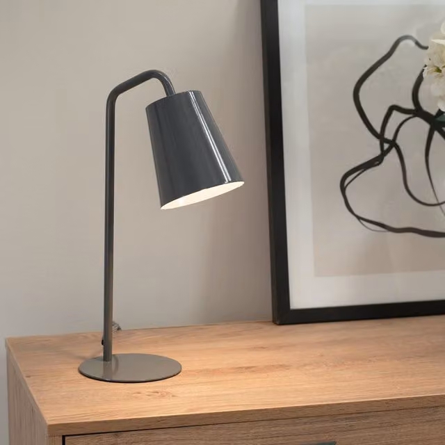 ValueLights Bibi Metal Arched Table Lamp with LED Bulb, Grey