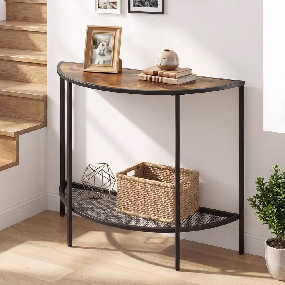 Costway 2 Tier Narrow Entryway Table with Storage Shelf in Brown – 3