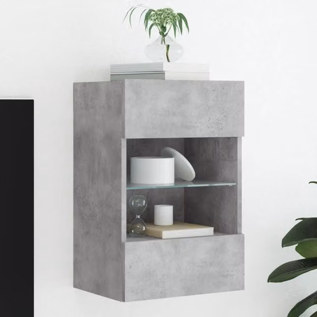 Berkfield Home Modern Wall Mounted TV Cabinet with Integrated LED Lights in Matt Concrete Grey, W: 40 cm, D: 30 cm, H: 60.5 cm – 1