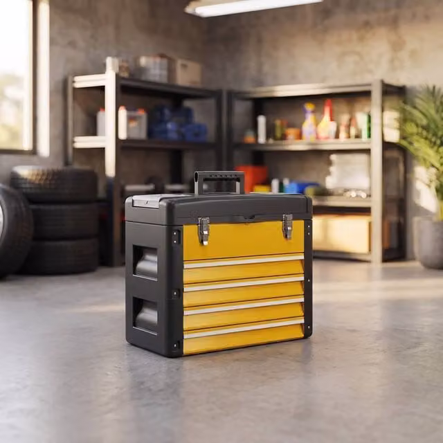 STILVORA Yellow Metal Toolbox with 4 Drawers and Top Tray, W/D/H: 49.7 x 40.7 x 25.3 cm – 1