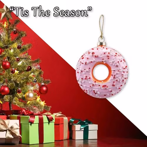 VFM e-Store Pink and White Glass Doughnut Christmas Hanging Ornament, W: 12 cm, H: 9 cm – 5