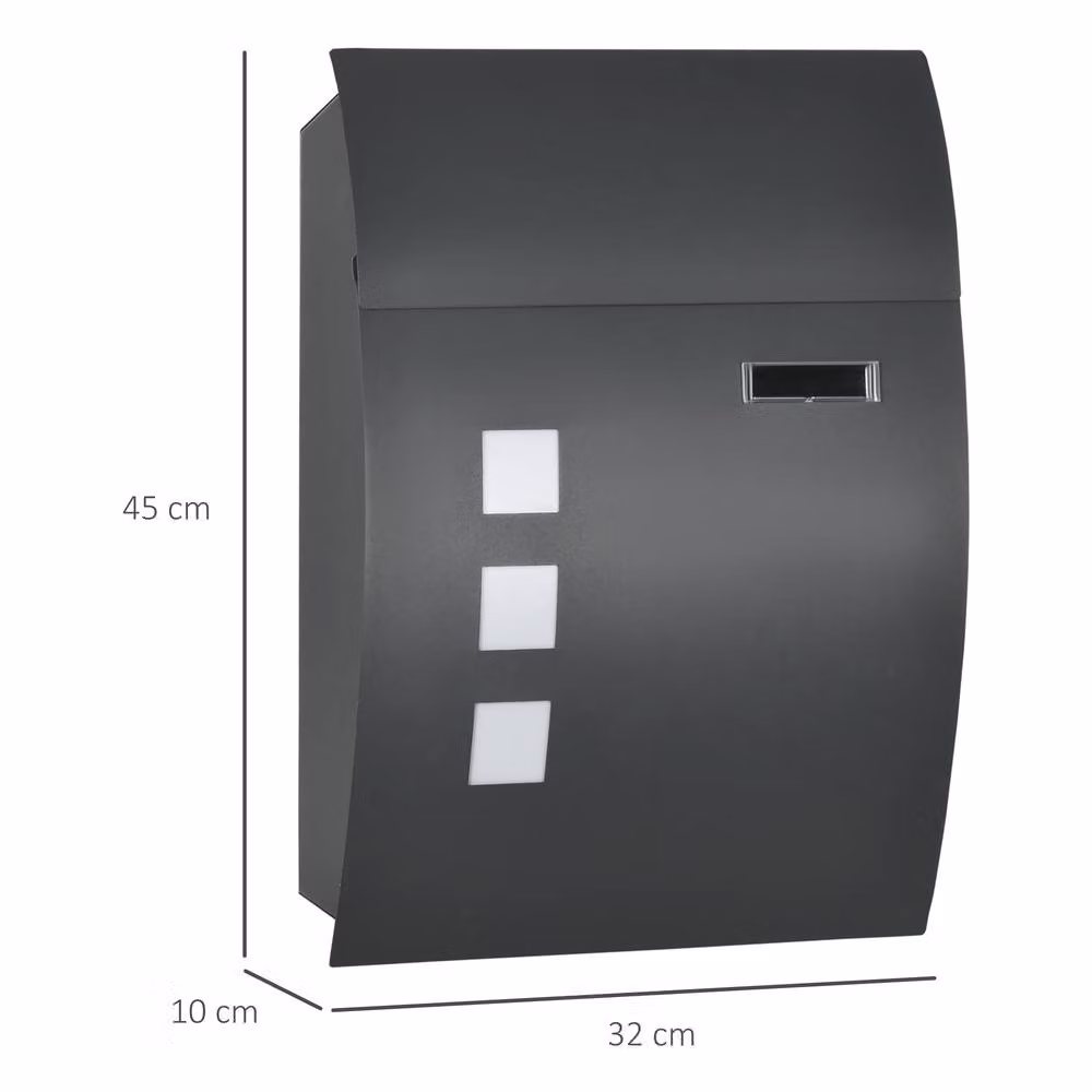STILVORA Wall Mounted Steel Letterbox in Grey, W/D/H: 32.0 x 45.0 x 10.0 cm – 3