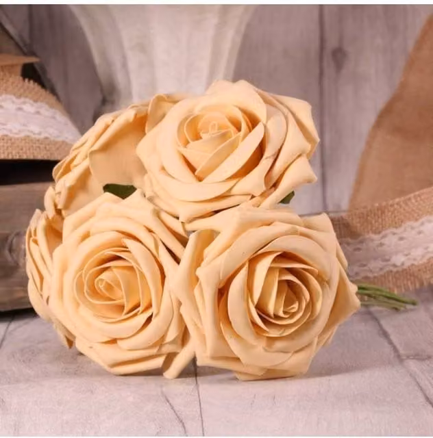 KDMD 2 Pack of Cream Foam Open Tea Roses in White and Beige