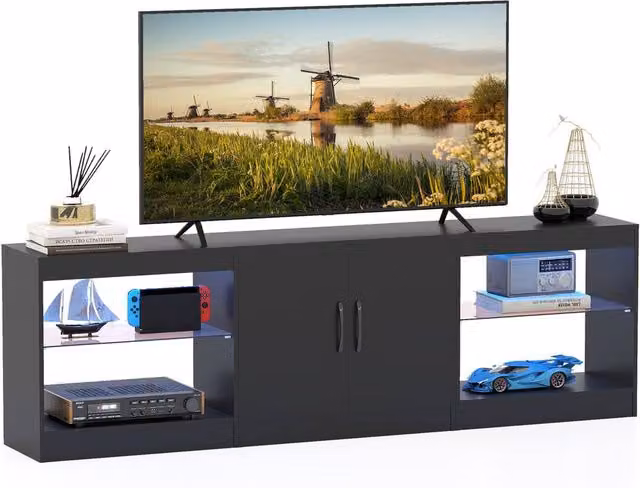 Gymax 3-Piece Modular 3-in-1 Entertainment Center and TV Stand for up to 85 inch TVs in Black