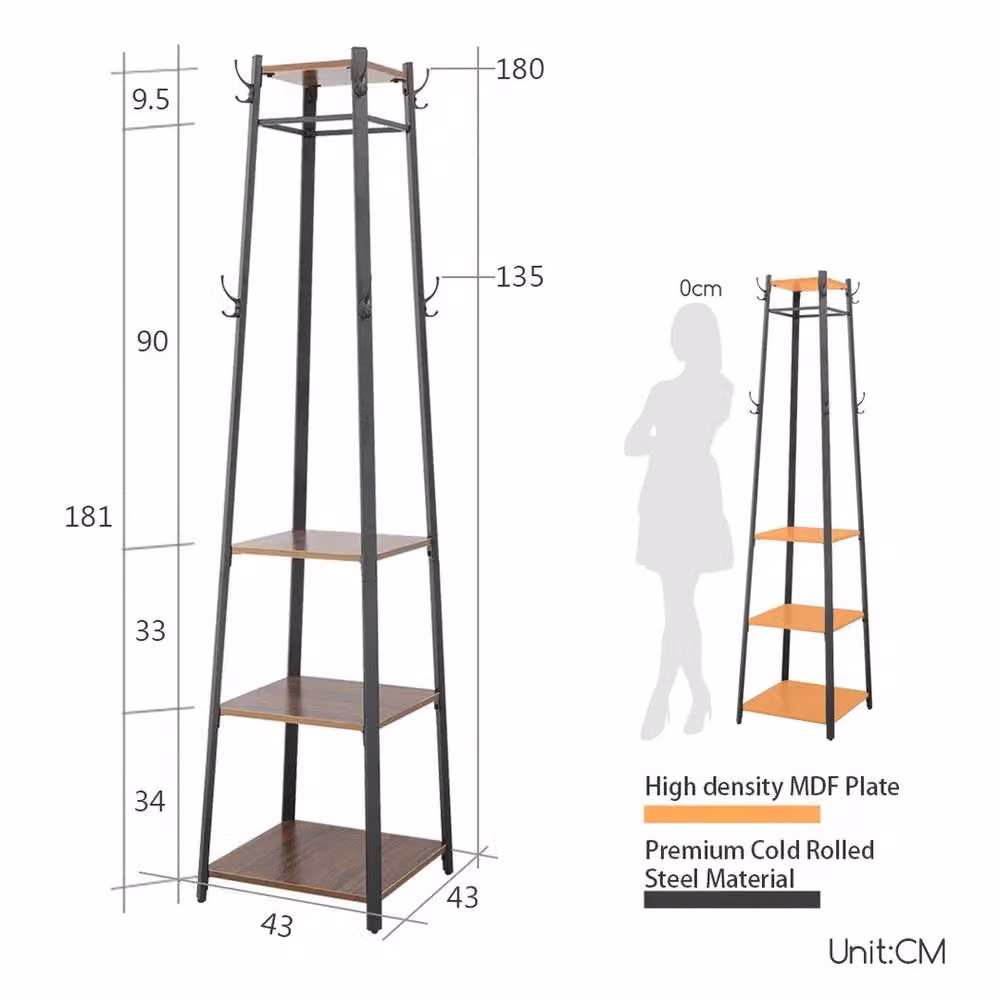 ERGOVEXA Revolving Shape Coat Stand with Three Shelves in Black – 2