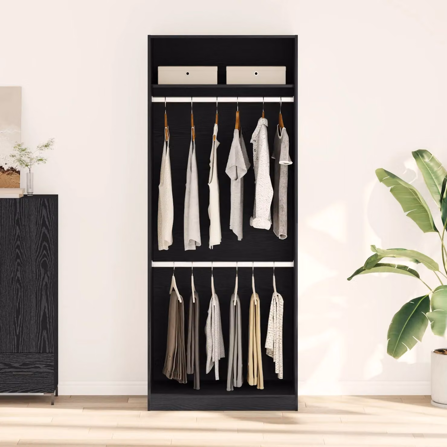 Berkfield Home Black Oak Wardrobe in Black MDF, W/D/H: 80 x 50 x 200 cm – 2