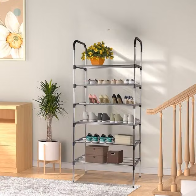 Groundlevel 6 Tier Metal Shoe Rack in Silver