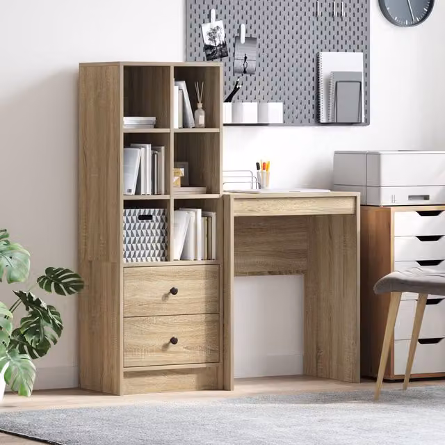 Berkfield Home Modern Writing Desk with Storage in Beige Sonoma Oak Engineered Wood – 1