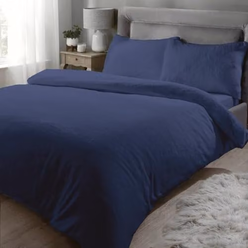 Rapport Home Blue Teddy Fleece Kingsize Duvet Cover and Pillowcase Set, W/D/H: 180 x 200 cm and 50 x 75 cm