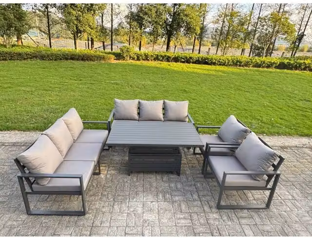 Fimous 8-Seater Aluminum Patio Set with Lifting Table and 2 Chairs in Matt Dark Grey