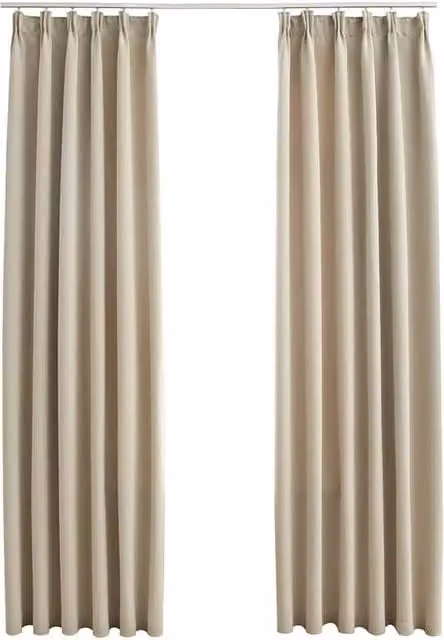 Berkfield Home Blackout Fabric Curtain Panels with Hooks, Beige, W: 140 cm, H: 225 cm, 2 Pack – 1