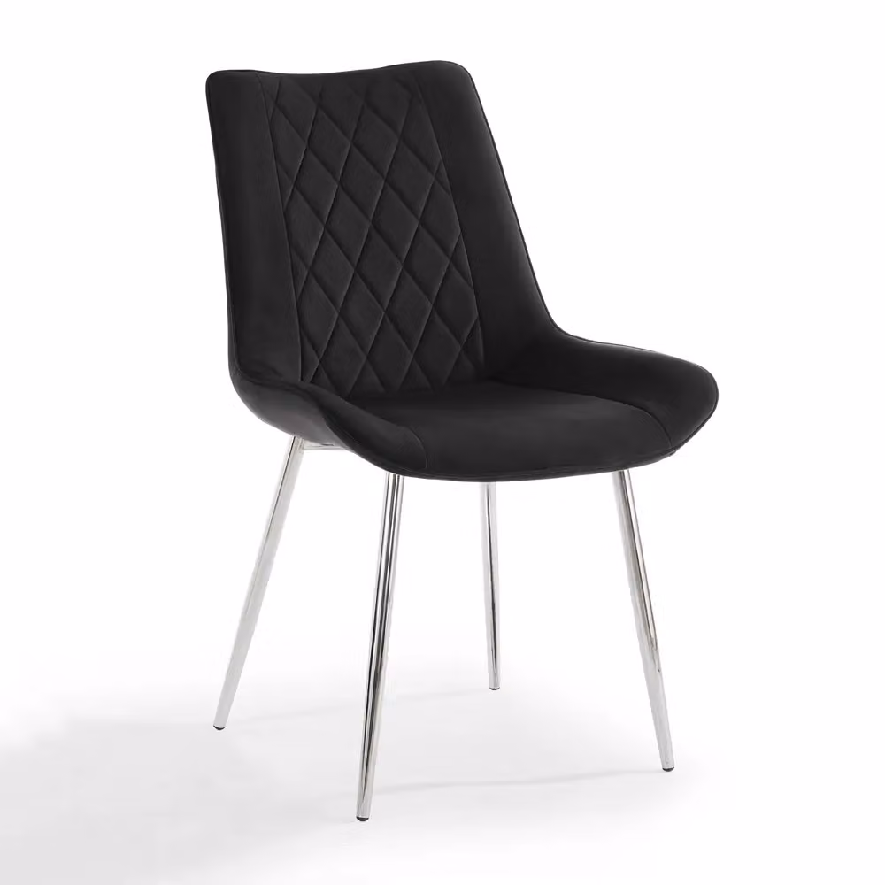Home Detail Alba Velvet Dining Chair Set of 2, Black with Silver Metal Legs – 2