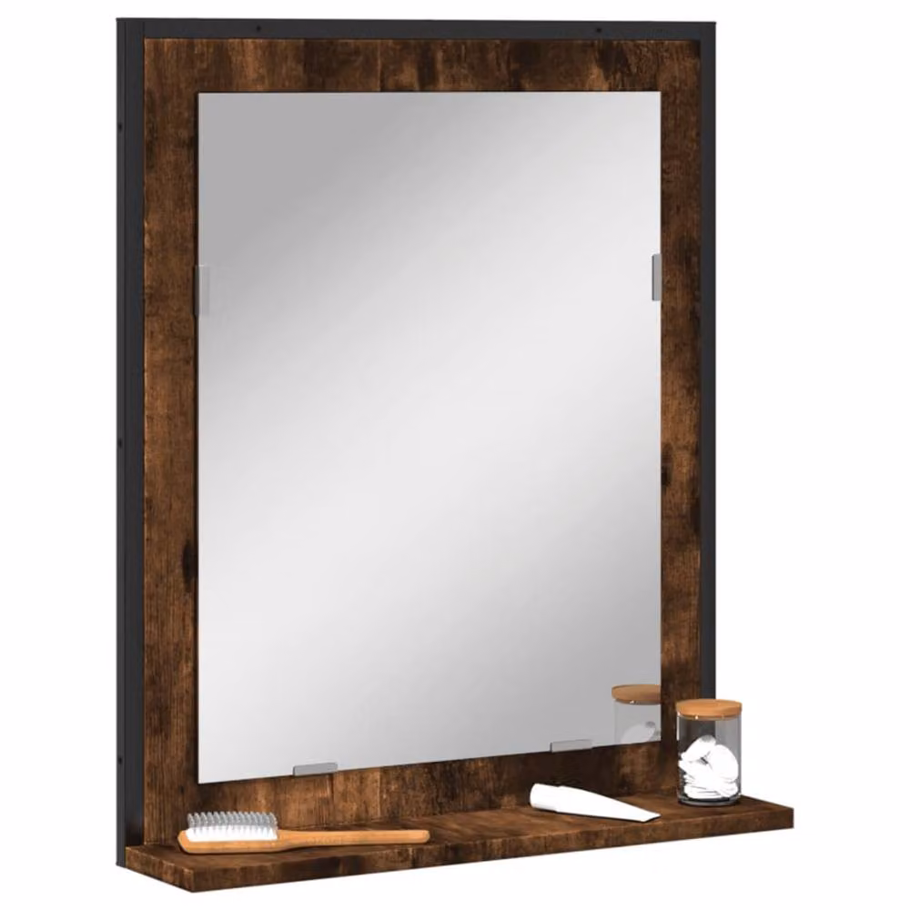 Berkfield Home Sturdy Bathroom Mirror with Shelf in Smoked Oak Brown, W/D/H: 50 x 12 x 60 cm – 2